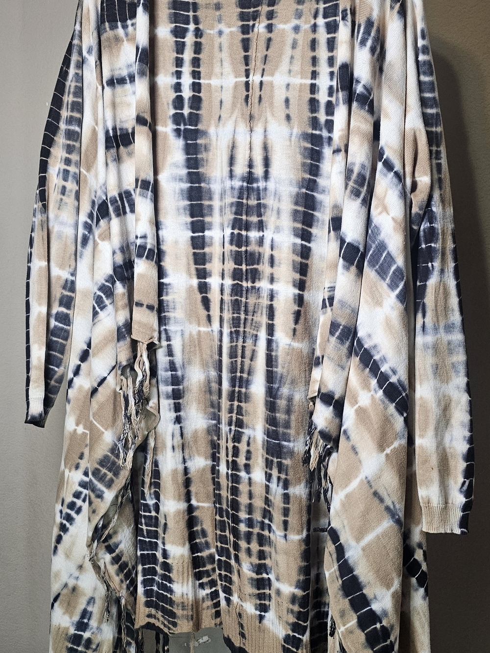 Tie-Dye Open Front Women’s Sweater Cardigan - Beige & Navy